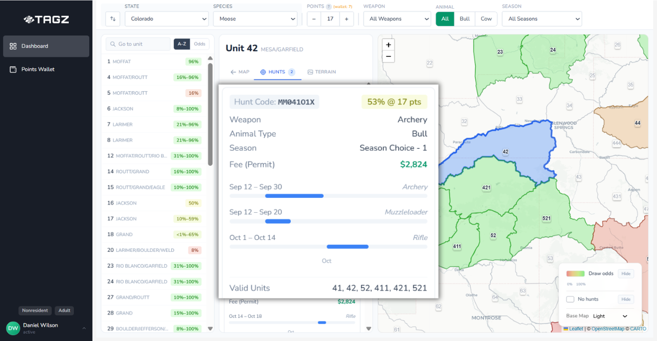 View Seasons & Draw Odds — Desktop